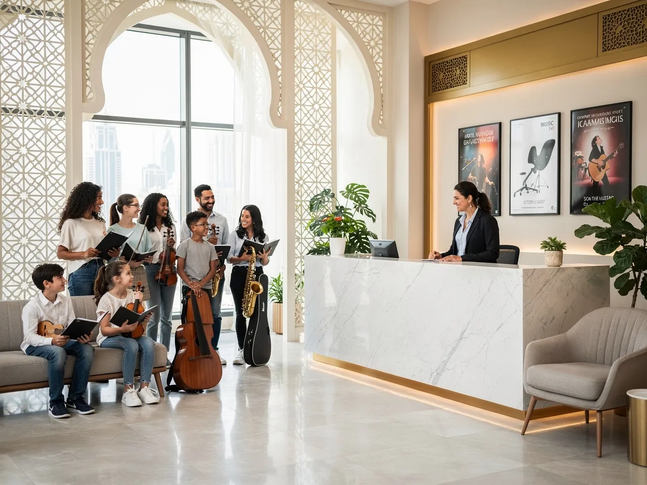 A piano in a stylish Dubai living room.